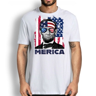 คอลูกเรือเสื้อยืด พิมพ์ลายธงชาติอเมริกา Abraham Lincoln 4Th Of July Merica สําหรับผู้ชายS-5XL