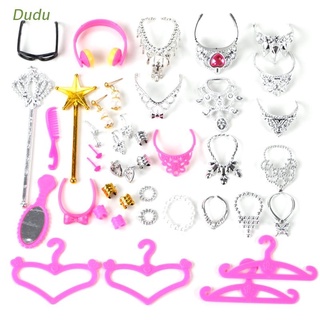 38pcs/Set Barbi for Doll Accessories Simulation Jewelry Necklace Crown Earrings
