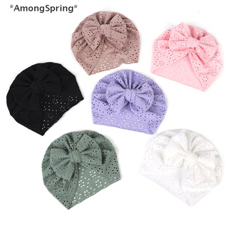 Amongspring หมวกผ้าโพกหัว ประดับโบว์ แบบนิ่ม ยืดหยุ่น สําหรับเด็กทารกแรกเกิด ผู้หญิง