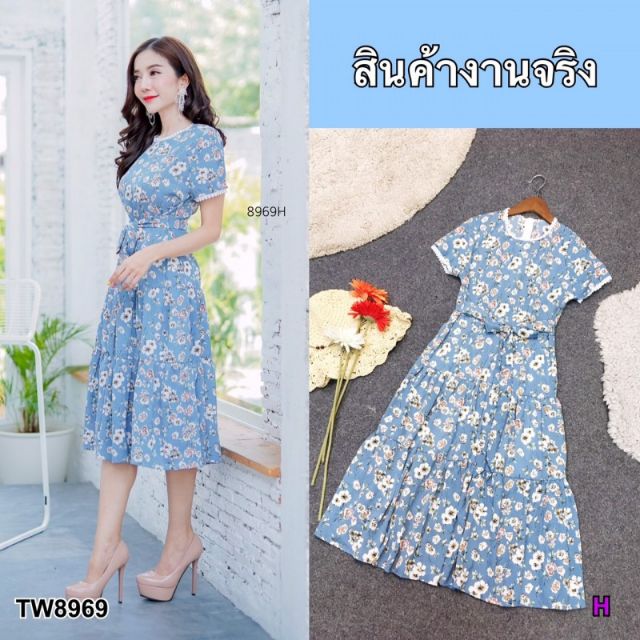 lt-tw8969-gt-maxi-dress-เดรสยาวแขนสั้น-คอกับปลายแขนแต่งลายลูกไม้