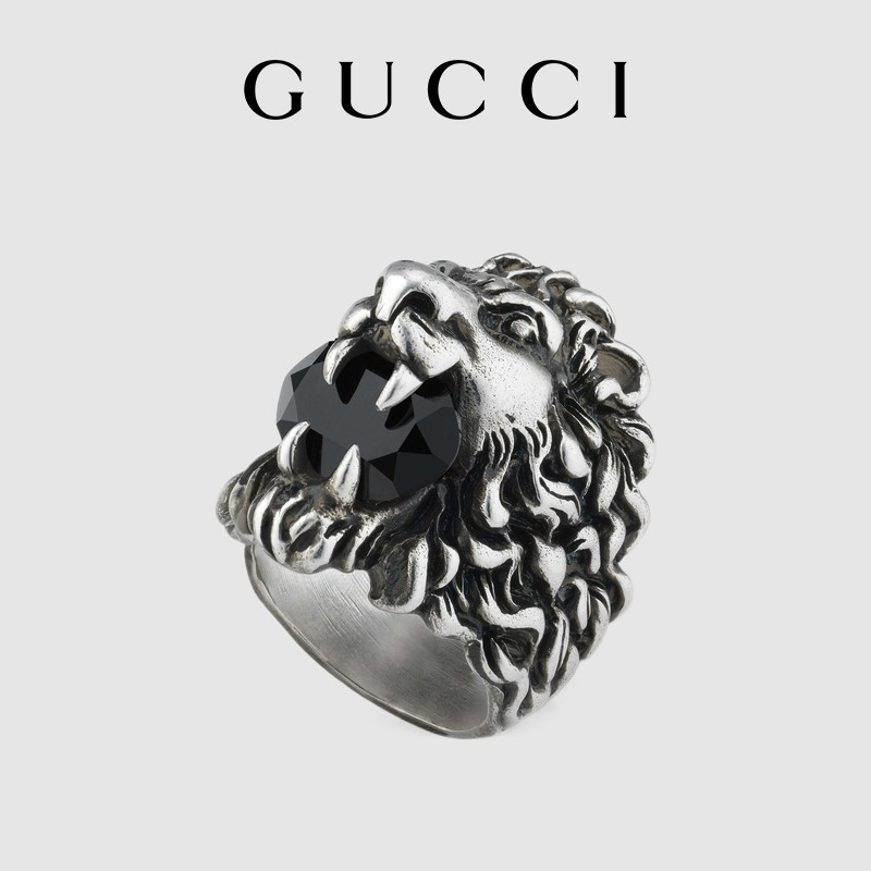 Gucci black outlet lion ring