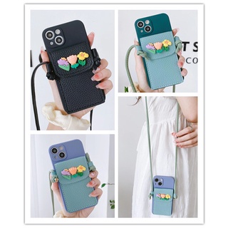 เคส Samsung A54 A34 A13 A23 A33 A53 A52 A32 A22 A52s A03 A02 A02s A03s A11 A12 4G 5G A51 A21s A50s A30s A50 M02 M11 M12 M32 Shockproof Camera Lens Protection Straight Edge Flowers Backpack wallet Lanyard Soft TPU Case Full Cover