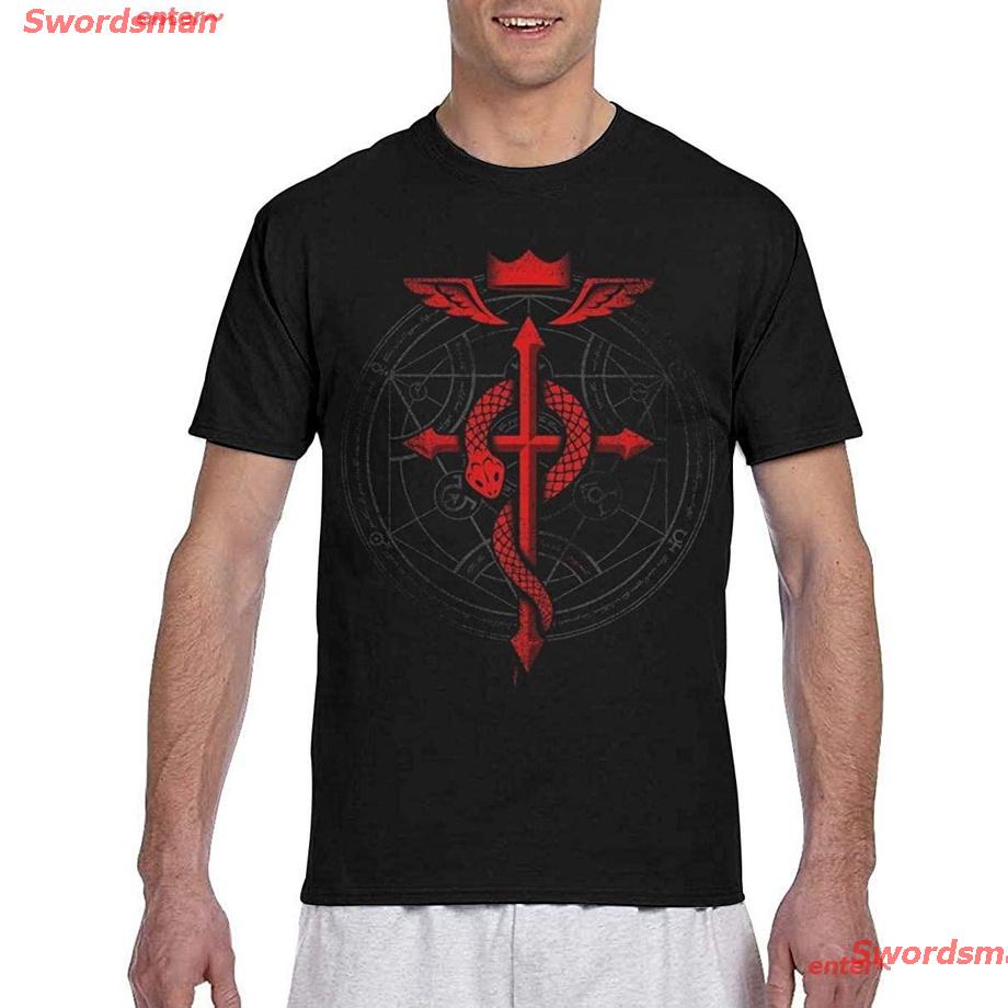 hot-swordsman-เสื้อยืดลำลอง-enter-ผู้ชายและผู้หญิง-fullmetal-alchemist-flamel-graphic-short-sleeve-t-shirts-for-men-bl