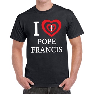 เสื้อยืดผ้าฝ้ายเสื้อยืดลําลอง แขนสั้น คอกลม พิมพ์ลาย I Love Pope Francis Heart แฟชั่นสําหรับผู้ชายL XL  XXL 3XL
