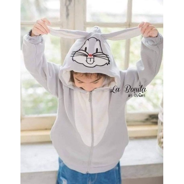 ส่งฟรีจ้า-เสื้อกันหนาวเด็กลายการ์ตูน-ลายกระต่ายสีเทา-bugs-bunny