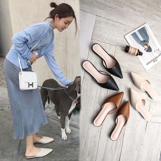 💥Hot Sale 👠 Baotou รองเท้าแตะครึ่งตัวสวมใส่ด้านนอกของผู้หญิงในฤดูร้อนปี 2020 ใหม่ส้นต่ำตาข่ายสีแดงชี้เท้า Muller ขี้เก