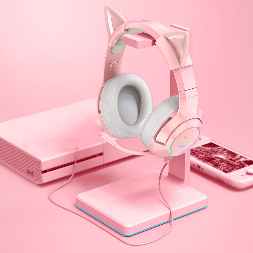Pink Cat Ear Headset Girls casque Wired Stereo Gaming Headphones with Mic & LED Light for Laptop