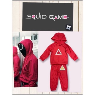 ชุดผู้คุมSquid Game ชุดผู้คุมฮู๊ด แถมฟรี ขนมดัลโกน่า  น้อง1ปี-9ปี  พร้อมส่ง