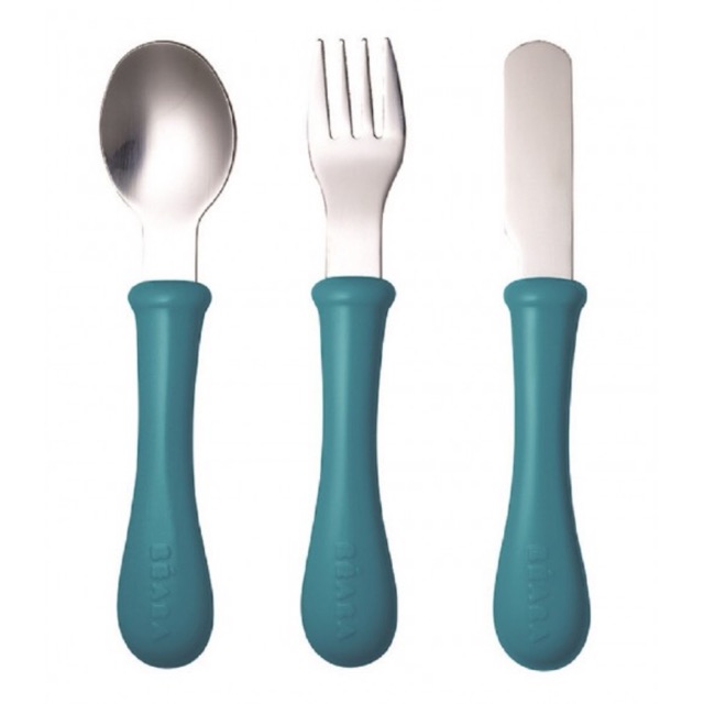 beaba-ชุดช้อนส้อมและมีดสแตนเลส-stainless-steel-training-cutlery-knife-fork-spoon-blue