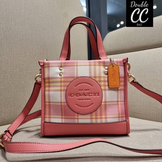 (แท้ 💯%‼ Factory) CO ACH C8198 DEMPSEY TOTE 22 WITH GARDEN PLAID PRINT AND CO ACH PATCH