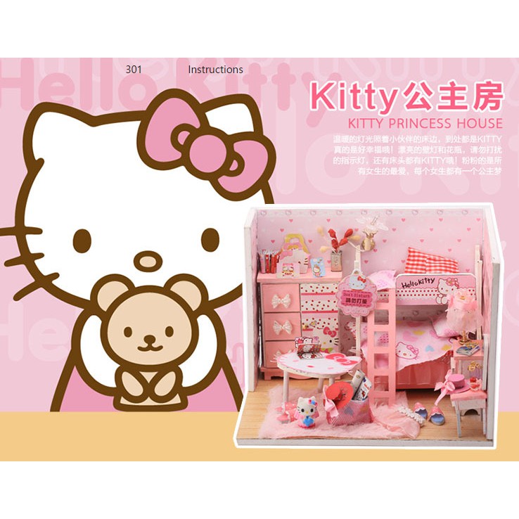 พร้อมส่งทันทีบ้านตุ๊กตา-diy-ห้องนอนคิตตี้-ฝาครอบกันฝุ่น