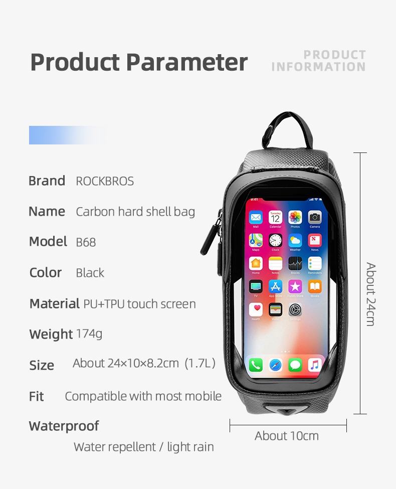 ภาพประกอบคำอธิบาย Rockbros กระเป๋าใส่โทรศัพท์มือถือ กันน้ํา จุของได้เยอะ 1.7 ลิตร 6.8 นิ้ว สําหรับติดแฮนด์รถจักรยาน