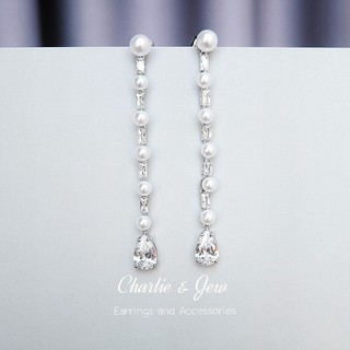 Long Pearl and Crystal Earrings
