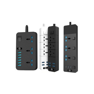 โปรโมชั่น : T08 ปลั๊กไฟสวิตซ์แยก มี 3ช่อง AC Socketและ ช่องชาร์จUSB 4 Port สายยาว 2เมตร กำลังสูงสุด 2500W-10Aรางปลั๊กไฟ วัสดุทนไฟ750