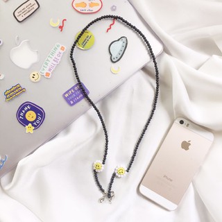 Sparklestars.id - สายคล้องหน้ากาก ลายดอกเดซี่ หน้ายิ้ม สีโมโนโครม / สายคล้องคอ ดอกเดซี่ยิ้ม / สายคล้องหน้ากาก ลายดอกเดซี่ยิ้ม