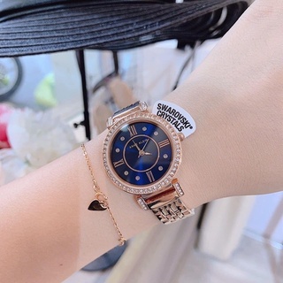 นาฬิกา ANNE KLIEN Swarovski Crystals Blue Dial Ladies Watch Ak/2928NVRG ✔️หน้าปัดกลม สีน้ำเงิน 31 mm สีโรสโกลด์