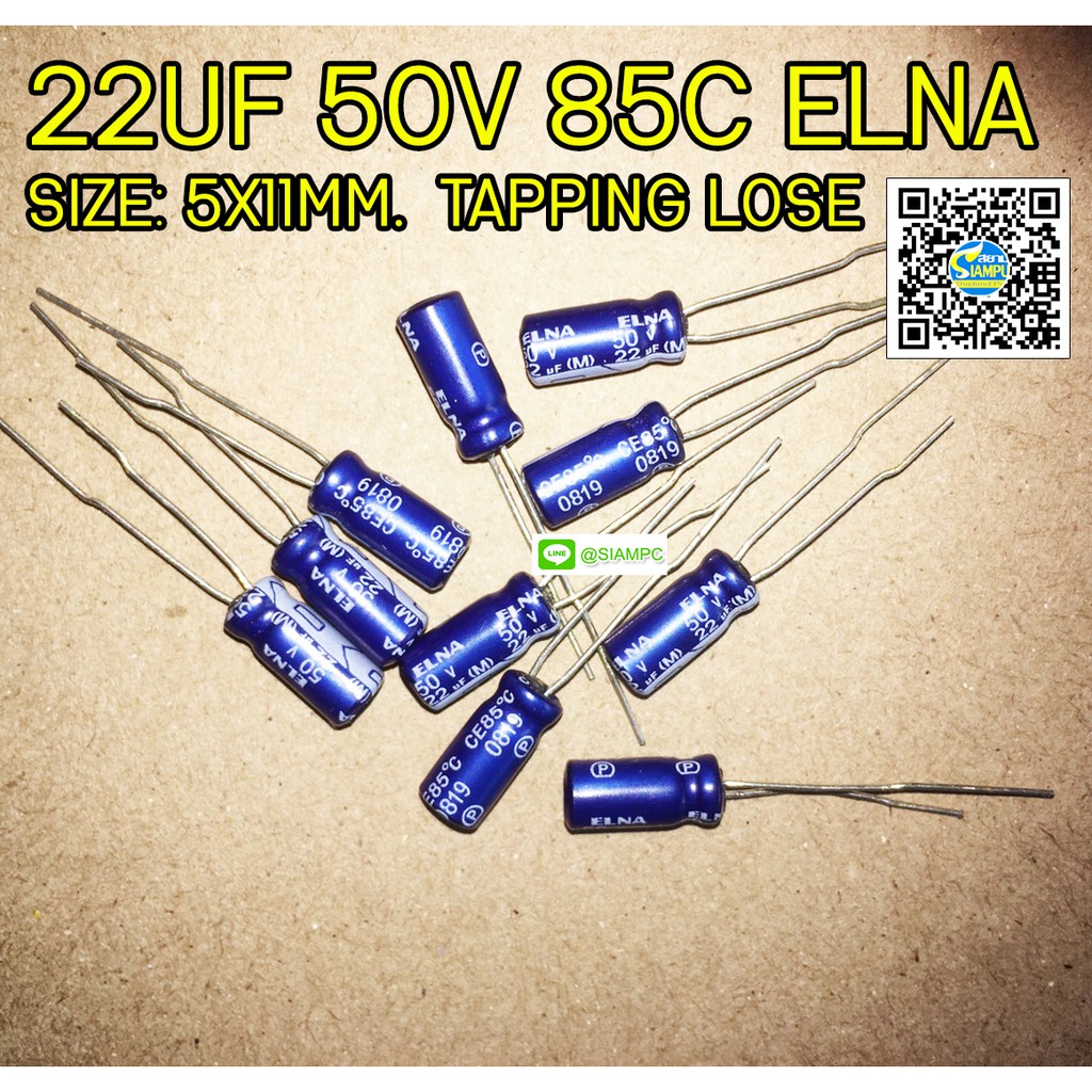 จำนวน-10ชิ้น-22uf-50v-elna-85c-taping-lose-size-05x11mm-คาปาซิเตอร์