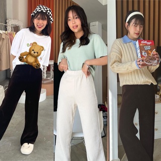 chuuchop_พร้อมส่ง(C7546) 🐻🌵 BEARY BROWN pants กางเกงขายาวผ้าร่อง มี3สี