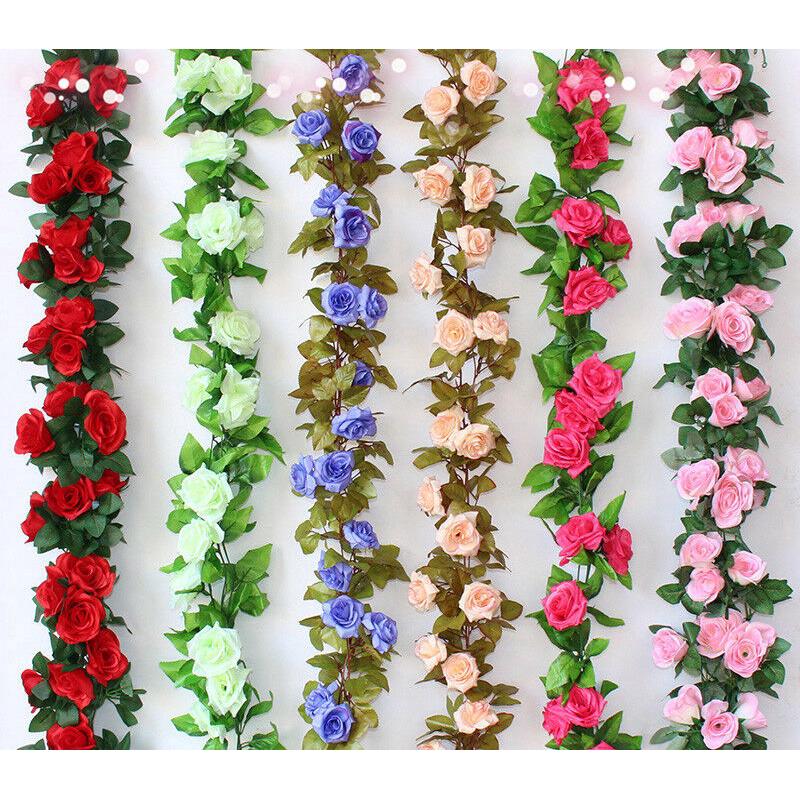 2.45M Artificial Fake Silk Rose Flower Ivy Vine Garland Wedding Party Home Decor