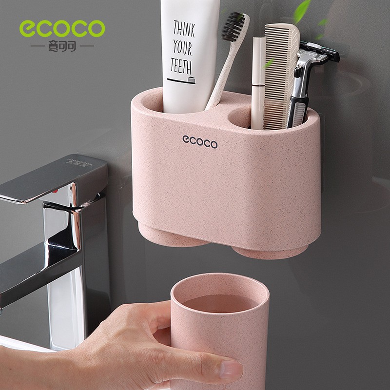 ecoco-ชุดที่เก็บแปรงสีฟันและยาสีฟัน-พร้อมแก้วน้ำ-ติดผนัง-2-สี-ชุด