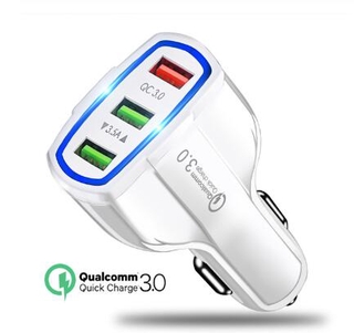 Qc 3.0 3 USB Car Charger Quick Charge 3.0 3-Ports Fast Charger สําหรับรถชาร์จโทรศัพท์อะแดปเตอร์ชาร์จในรถได้รับการรับรอง CE มัลติฟังก์ชั่น