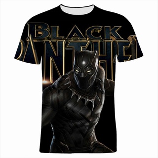 พร้อมส่ง เสื้อยืดแขนสั้น พิมพ์ลายการ์ตูนอนิเมะ Black Panther 3 มิติ แนวสตรีท แฟชั่นฤดูร้อน สําหรับผู้ชาย และผู้หญิง