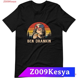 Z009Kesya เสื้อยืดสีพื้นคอกลม Ben Drankin 4th Of July Benjamin Franklin Funny Labor Day USA America Short-Sleeve Unisex