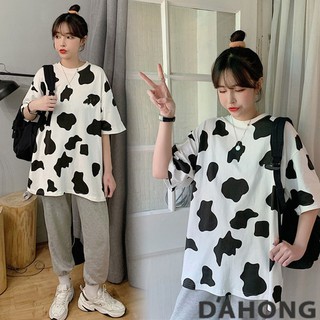 Dahong 💖 เสื้อยืด 11666 oversize ยืดลายวัว สตรีท แขนสั้น สไตล์เกาหลี เสื้อผ้าแฟชั่น ฮิปฮอป
