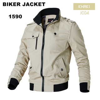 BIKER JACKET เสื้อ jacket สำหรับ ขี่มอเตอร์ไซค์ผ้าหนาสวยเท่ห์ สบายไม่ร้อน ไม่เป็นขุย เท่ห์ขั้นสุด คุณภาพเยี่ยม สีครีม