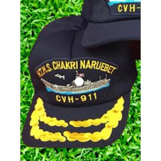 หมวกแก๊ป911 สีกรมท่า H.T.M.S.CHAKRI NARUEBET CVH-911 มีช่อชัยพฤกษ์ 2 ช่อ