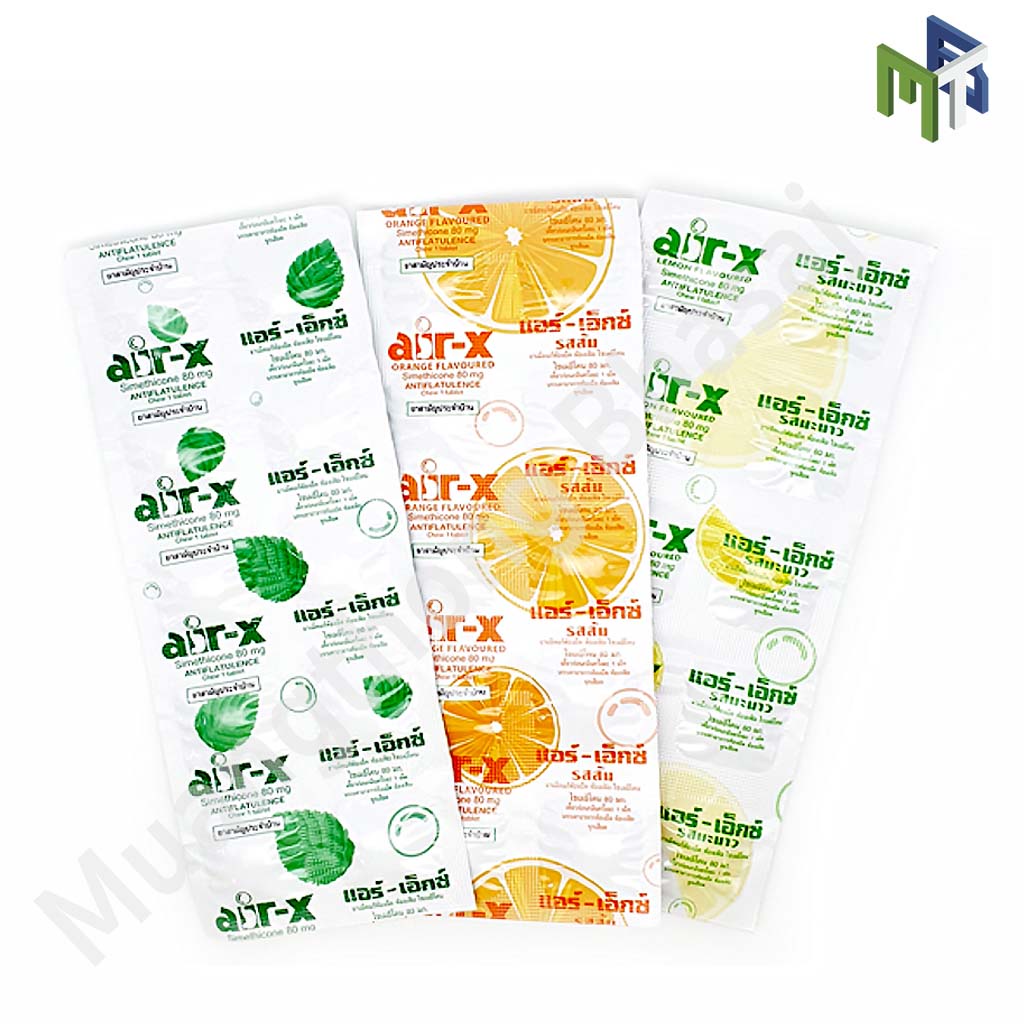 แอร์เอ็กซ์ airX ชนิดเม็ดเคี้ยว ช่วยบรรเทาอาการ ท้องอืด ท้องเฟ้อ 3 รส รสมิ้นท์ / ส้ม / มะนาว