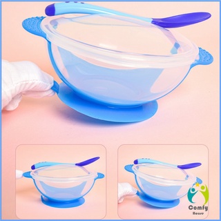 Comfy ชุดชามข้าวเด็กก้นดูด ชามสำหรับเด็ก มีช้อนและฝาปิด วัดอุณหภูมิได้ Baby Bowl set