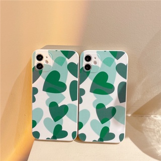 เคสโทรศัพท์มือถือ ซิลิโคนนุ่ม ลายหัวใจ สีเขียว สําหรับ Samsung A50 A30S A20 A02S a03s A02 M02 A10S A22 M22 A52 A52S A72 A32 A31 A50S A30 A71 A51 A11 M11 A12 M12 A10 M10 M52 A20S A13 A33 5G