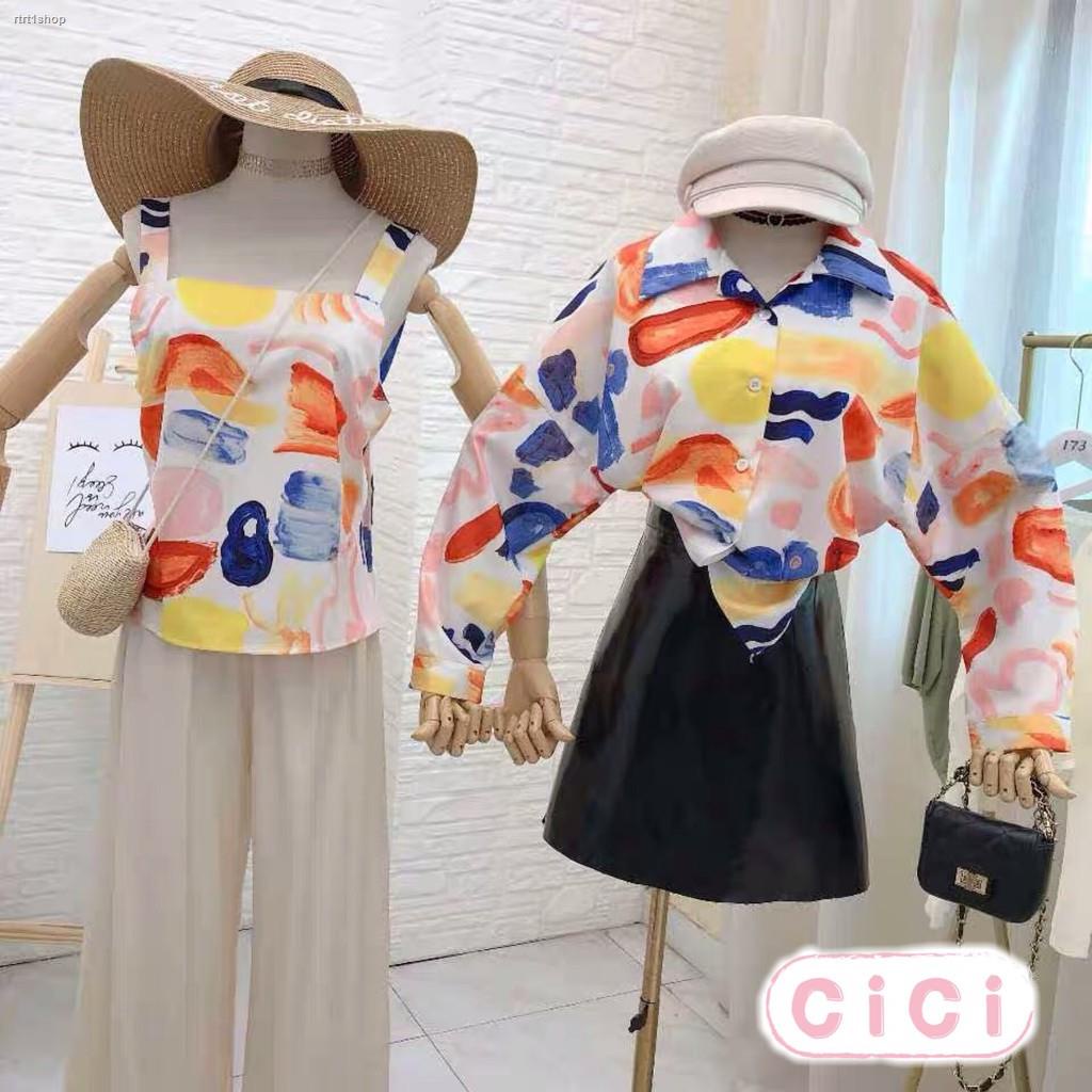 สปอตสินค้าcicishop-พร้อมส่ง-เสื้อเชิ้ตแขนยาว-สายเดี่ยว-พิมพ์ลายน่ารัก-2082-2083