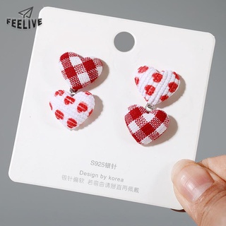 【Feelive】ต่างหูเข็มเงิน S925 จี้รูปหัวใจ สไตล์เกาหลี สําหรับผู้หญิง