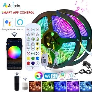 Adiodo สมาร์ทมิวสิค Wifi Controller RGB LED Strip SMD 2835/5050 5 ม. / 10 ม. / 15 ม. / 20 ม. เทปกันน้ำแบบยืดหยุ่นได้ DC12V ไฟตกแต่งห้อง Fita