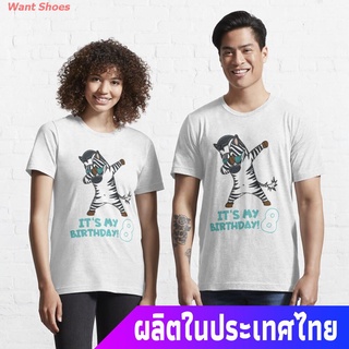 ผ้าฝ้าย 100%เสื้อยืดยอดนิยม 8th Birthday Dabbing Zebra Essential T-Shirt Short sleeve T-shirtsS-3XL