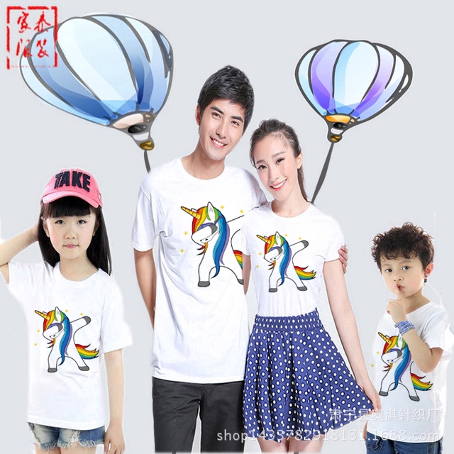 dy123-new-summer-style-unicorn-female-ครอบครัวน่ารัก-เสื้อคู่รักคู่รักแขนสั้น-short-sleeve-family-tshirt-couple-lover