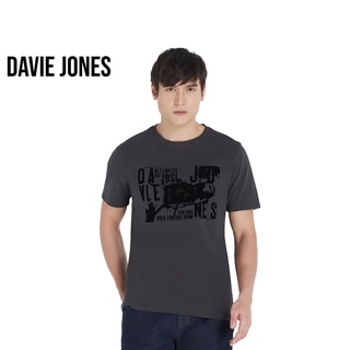 DAVIE JONES เสื้อยืดพิมพ์ลาย กำมะหยี่ สีเทา Corduroy Print T-Shirt in grey TB0217GY