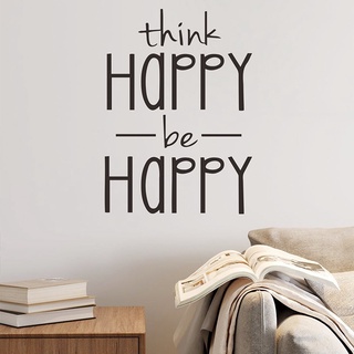 Think HAPPY BE HAPPY สติกเกอร์พีวีซี ลายคําคมภาษาอังกฤษ สําหรับตกแต่งผนังบ้าน ห้องนอน ห้องนั่งเล่น