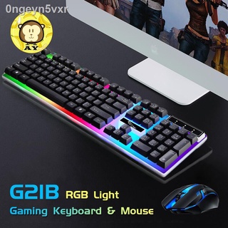 G21B Keyboard and Mouse Set แป้นพิมพ์สำหรับเล่นเกม Mechanical Feeling 104 Key USB Wired RGB LED Back light