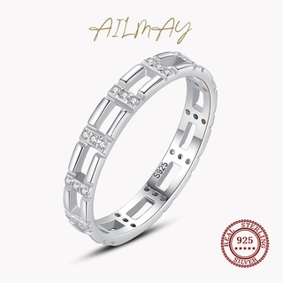 Ailmay แหวนเงินแท้ 925 ประดับเพทาย ซ้อนกันได้ เครื่องประดับ สําหรับผู้หญิง งานแต่งงาน หมั้น