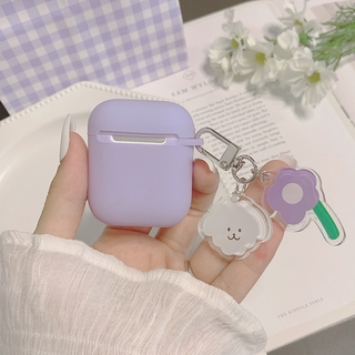 เคสหูฟังซิลิโคน พร้อมจี้ลายการ์ตูน ดอกไม้ สีม่วง สำหรับ AirPods1 gen2