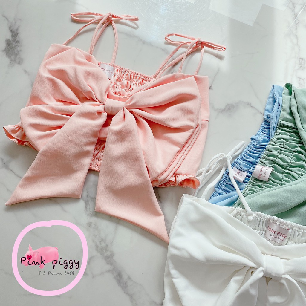 เสื้อสายเดี่ยวโบว์ใหญ่-พร้อมส่ง-แฟชั่นเกาหลี