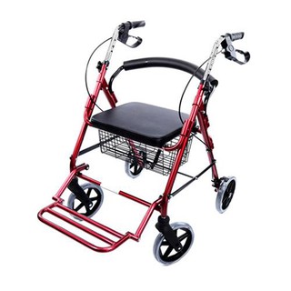 Wheelchair Rollator รถเข็นหัดเดิน มีที่วางเท้า 2 In 1 ล้อ 8 นิ้ว พับได้ (สีแดง)