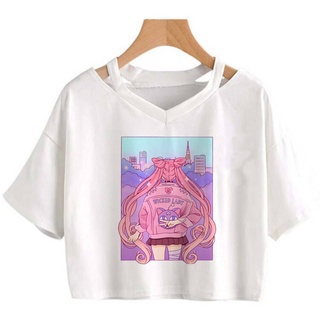 Kawaii เสื้อยืด เสื้อครอปท็อป พิมพ์ลายการ์ตูนเซเลอร์มูน กราฟฟิค ฮาราจูกุ น่ารัก แฟชั่นฤดูร้อน สําหรับผู้หญิง