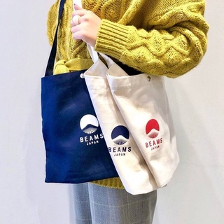 Beams JAPAN LOGO กระเป๋าช้อปปิ้งสําหรับ unisex ผ้าใบพิมพ์ลาย