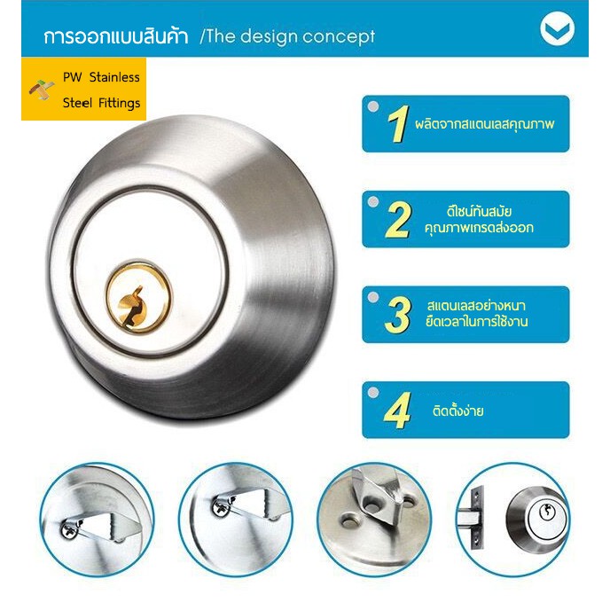 ส่งด่วน-กลอนdeadbolt-กุญแจลิ้นตาย-กลอนประตู-กลอนประตูล็อคบ้าน-สแตนเลสแท้-sus304-พร้อมอุปกรณ์ครบชุด-แม่กุญแจ3ดอก