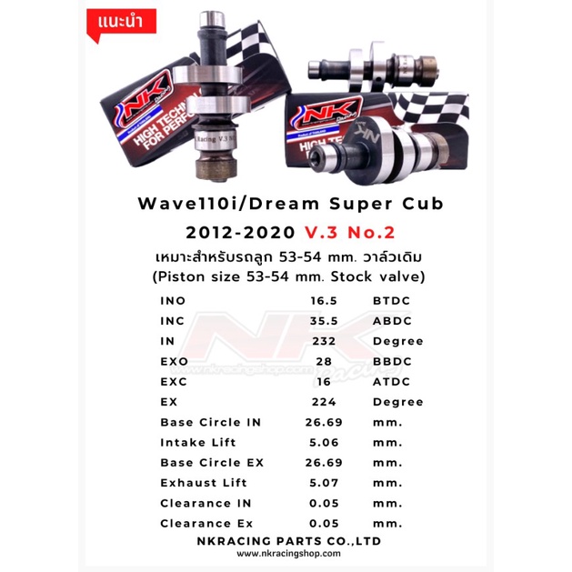 แคม-แคมแต่ง-เวฟ-ดรีม-110i-ลูก50-54-วาล์วเดิม-วาล์วใหญ่-v3no1-2-3-nkracing