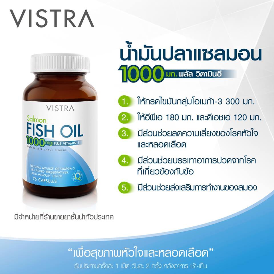 ภาพสินค้า**หมดอายุปี2023-24 Vistra Salmon Fish Oil วิสทร้า น้ำมันปลา แซลมอน 1000mg 45 / 75 แคปซูล จากร้าน bthealthcare บน Shopee ภาพที่ 4